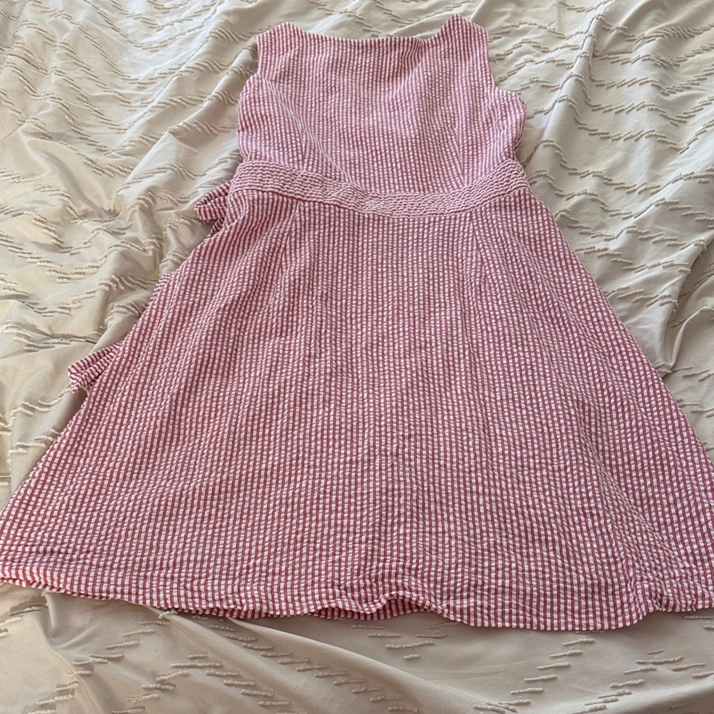 Red and White Seersucker Tommy Hilfiger Wrap Dress - Picture 5 of 7